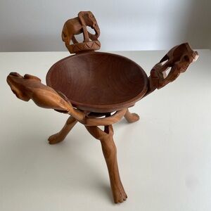 Hand-carved Elephant Head Stand & Bowl